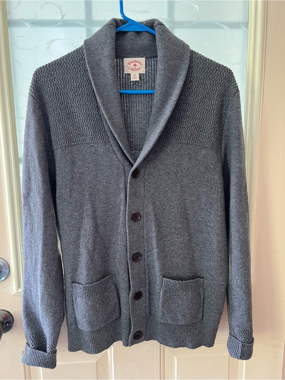 Brooks Brothers Red Fleece textured shawl collar button down cardigan wool blend
